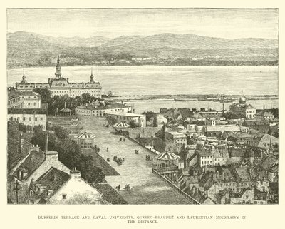 Dufferin Terrace ve Laval Üniversitesi, Quebec-Beaupre ve Laurentian Dağları uzaktan by English School