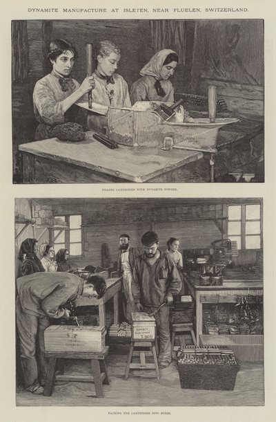 Isleten, Fluelen, İsviçre yakınlarındaki Dinamit İmalatı (gravür) by English School