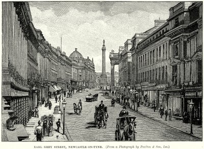 Earl Grey Caddesi, Newcastle-on-Tyne (gravür) by English School