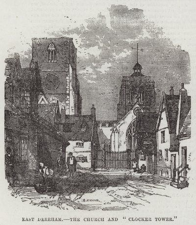 Doğu Dereham, Kilise ve "Saat Kulesi" (gravür) by English School
