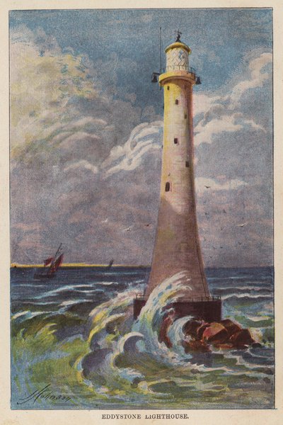 Eddystone Deniz Feneri (renkli lito) by English School