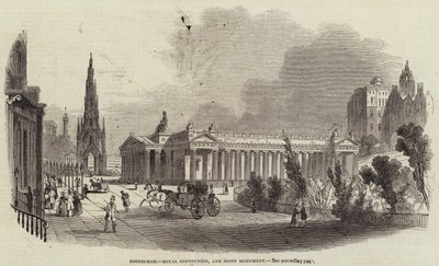 Edinburgh, Kraliyet Kurumu ve Scott Anıtı (gravür) by English School