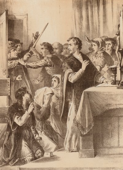 Edmund Genings, "Kutlama yaptığı odanın kapısını kırarak açtı" (lito) by English School