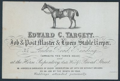 Edward C Targett, iş ve posta ustası ve üniforma ahır bekçisi, ticaret kartı by English School