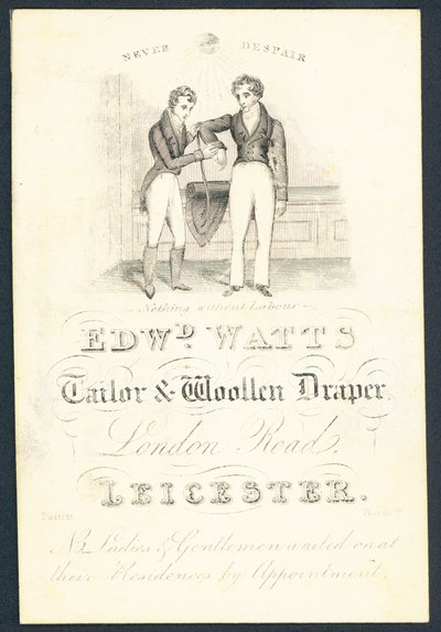 Edward Watts, terzi ve yünlü kumaşçı, ticari kart by English School