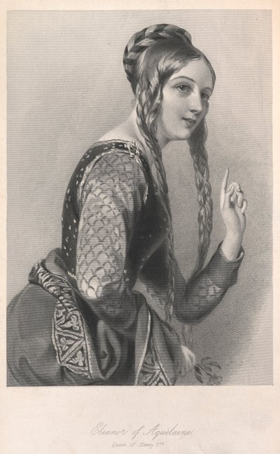 Aquitaine'li Eleanor, 'Kraliçelerin Biyografik Taslakları'ndan illüstrasyon...' by English School