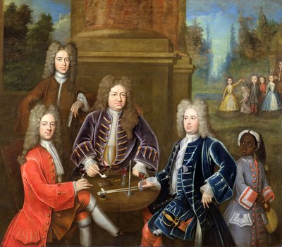 Elihu Yale (1648-1721) ikinci Devonshire Dükü, Lord James Cavendish, Bay Tunstal ve bir Sayfa, c.1708 by English School
