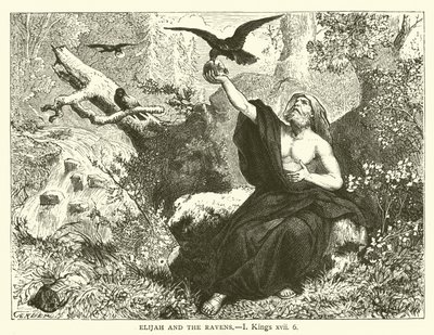 İlyas ve Kuzgunlar, ben, Krallar, xvii, 6 (gravür) by English School