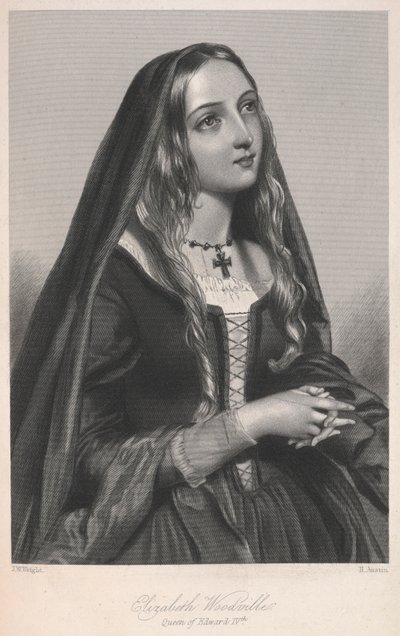 Elizabeth Woodville, Kraliçe IV. Edward, Mary Howitt'in 'Büyük Britanya kraliçelerinin Biyografik eskizleri... veya Kraliyet Güzellik Kitabı'ndan illüstrasyon by English School