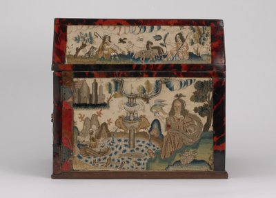 İşlemeli tabut, c.1660 (ipek, kanvas, ahşap, bağa ve gümüş bağlar) by English School