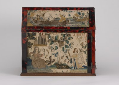 İşlemeli tabut, c.1660 (ipek, kanvas, ahşap, bağa ve gümüş bağlar) by English School