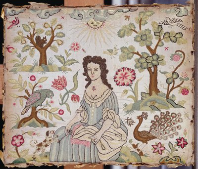 Bahçedeki bir kadını betimleyen işlemeli pano, yaklaşık 1700 (ipek) by English School