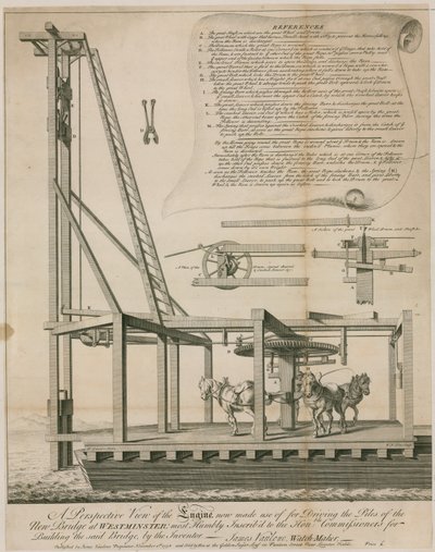 Kazıkları sürmek için motor, Westminster Bridge by English School
