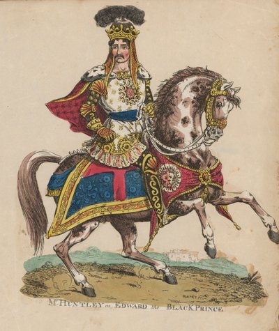 İngiliz aktör Francis Huntley, Kara Prens Edward rolünde (renkli gravür) by English School