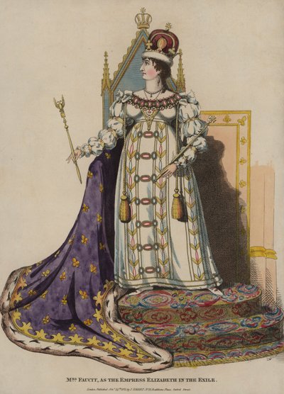 İngiliz aktris Harriet Faucit Sürgündeki İmparatoriçe Elizabeth rolünde (renkli gravür) by English School