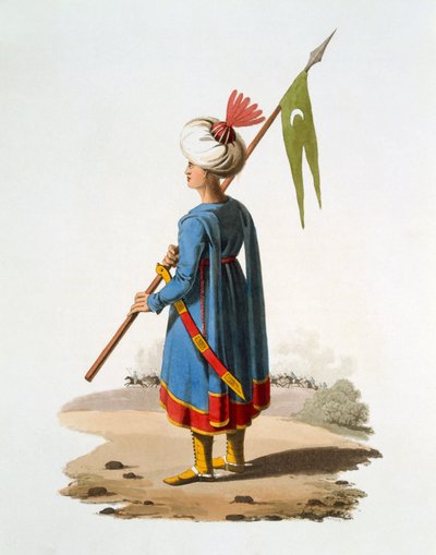 Spahilerin Teğmen Taşıyıcısı, 1818 (renkli aquatint) by English School