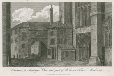 Montague Close'a giriş ve St Saviors Kilisesi'nin bir parçası, Southwark, Surrey by English School