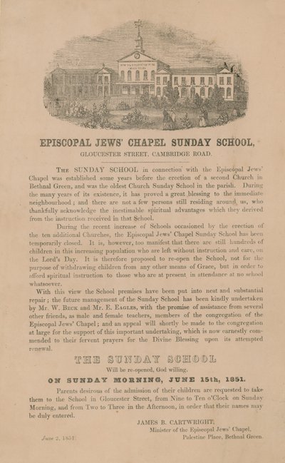 Piskoposluk Yahudiler Şapeli Pazar Okulu by English School