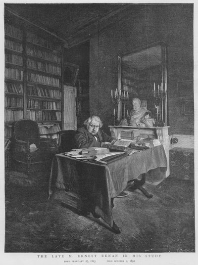 Ernest Renan, Fransız filozof ve din tarihçisi, çalışmasında (lito) by English School