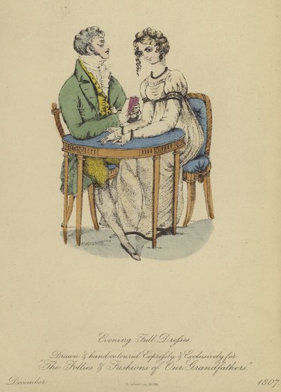 Bayanlar ve Baylar için Tam Abiye Elbise (renkli gravür) by English School