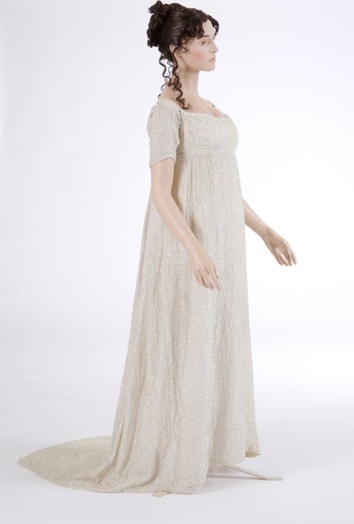 Abiye elbise, 1800 (pamuk muslin ve cam boncuklar) by English School