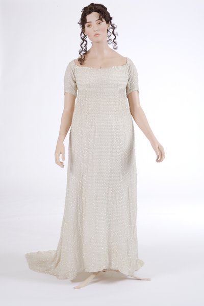 Abiye elbise, 1800 (pamuk muslin ve cam boncuklar) by English School