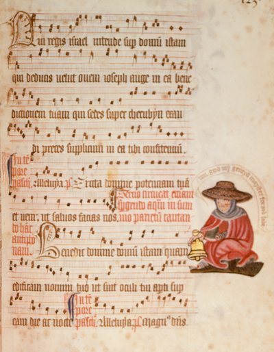 F.127 Cüzzamlı Çizimli Nota, c.1400 (parşömen) by English School