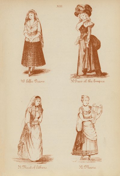 Süslü elbise kıyafetleri: Effie Deane, İmparatorluğun Elbisesi, Atina Hizmetçisi, Müzik (litho) by English School