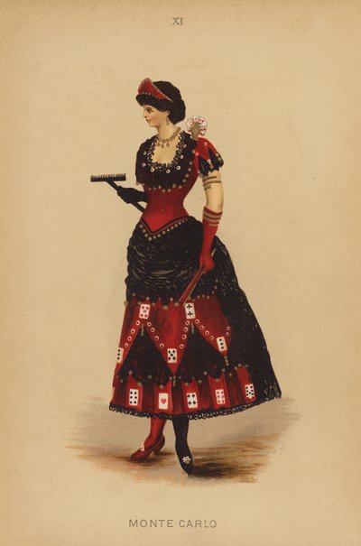 Süslü elbise kıyafetleri: Monte Carlo (renkli litho) by English School