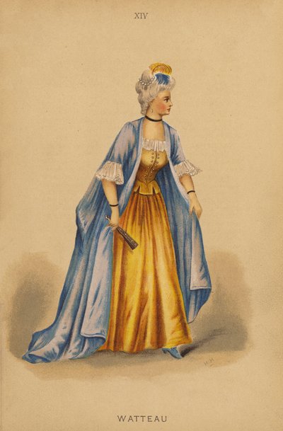 Süslü kıyafetler: Watteau (renkli lito) by English School