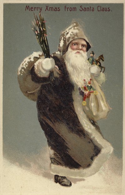 Bir kürk mantolu Noel Baba, hediyeler taşıyor by English School