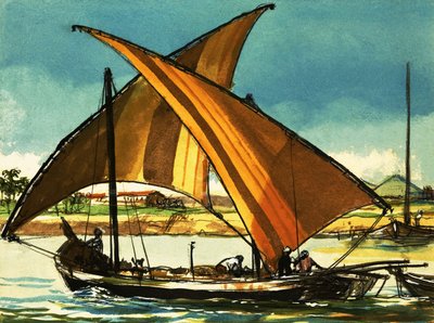 Nil Nehri üzerinde Felucca tekneleri by English School