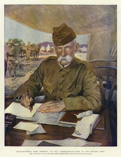 Mareşal Earl Roberts, VC, KG, İngiliz Ordusu Başkomutanı (renkli taş baskı) by English School