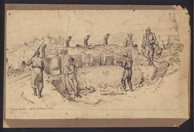 Nis kalesine sahra mutfağı, Sırbistan, Sırp-Bulgar Savaşı, 28 Kasım 1885 (çizim) by English School