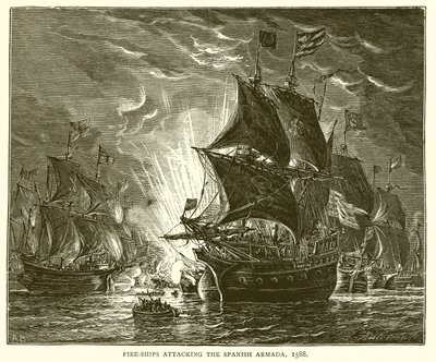 İspanyol Armadasına saldıran ateş gemileri, 1588 by English School