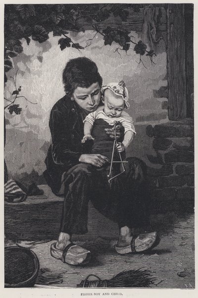 Fisher Boy ve Çocuk (gravür) by English School