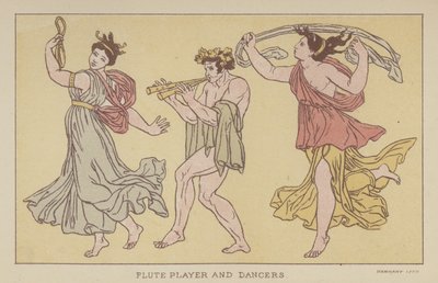 Flüt Çalanlar ve Dansçılar (renkli taş baskı) by English School