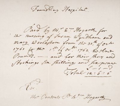 William Hogarth tarafından imzalanmış Foundling Hastanesi makbuzu by English School