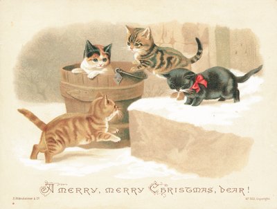 Dört Küçük Yavru Kedi Oynarken, Noel Kartı by English School