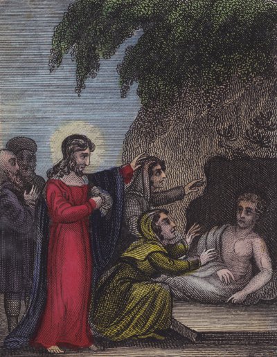Lazarus dört gün ölerek yattı ... (renkli gravür) by English School