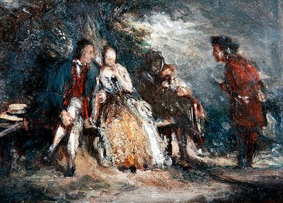 Dört figür, ikisi sevgili, sohbette, c.1800 (gemide yağ) by English School