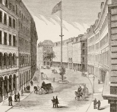 Franklin Caddesi, Boston, Massachusetts 1870'lerde (taş taş) by English School