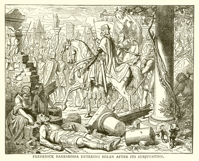 Frederick Barbarossa, boyun eğdirildikten sonra Milano'ya giriyor by English School