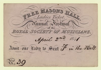 Ücretsiz Masonlar Salonu, Bayanlar Bileti, Yıllık Festival, Royal Society of Musicians, 2 Nisan 1841 by English School