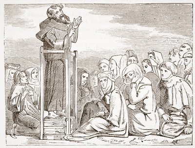 Hareketli bir minberden vaaz veren keşiş, James Aitken Wylie (1808-1890) tarafından yazılan Protestanlığın Tarihinden bir örnek, pub. 1878 by English School
