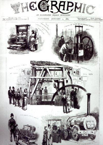 Önemli buluşları gösteren Grafiğin Ön Kapağı, 3 Ocak 1880 by English School