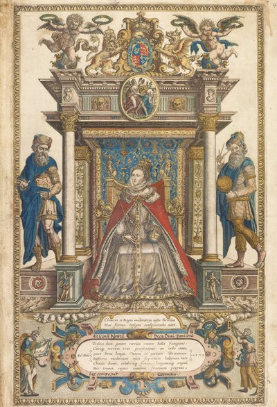 Christopher Saxon tarafından İngiltere ve Galler Ülkeleri Atlası'nın ön yüzü, Londra 1579 (el boyaması gravür) by English School