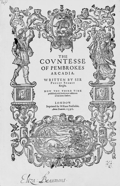 Pembrokes Arcadia Kontesi, 1592, Sir Philip Sidney (1554-86), Üçüncü baskı, yayın 1598 by English School