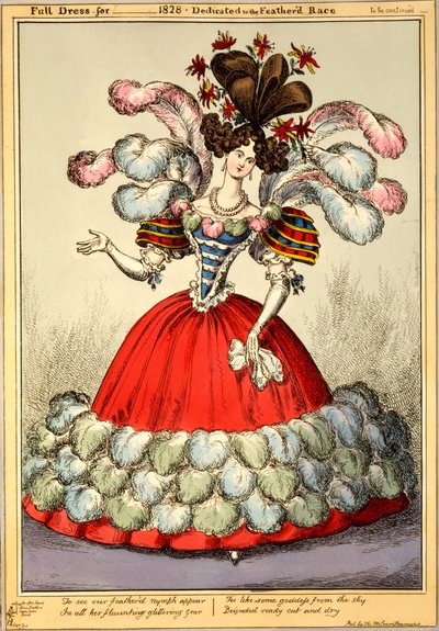 _ 1828 için Tam Elbise - Tüylü Yarışa Adanmış, 1828 (el renginde gravür) by English School