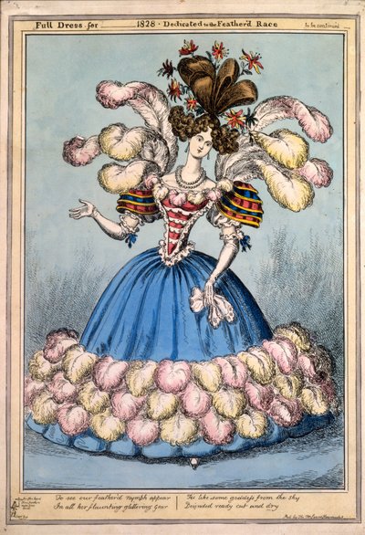 _ 1828 için Tam Elbise - Tüylü Yarışa Adanmış, 1828 (el renginde gravür) by English School